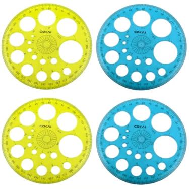 Imagem de Xhziy Régua de desenho, ferramenta para fazer círculos, ferramenta de desenho de círculo, régua circular para desenhar modelo de círculo e criador de círculos, 2 amarelos e 2 azuis, 4 peças