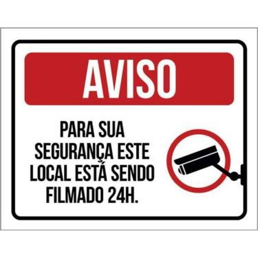 Imagem de Kit 3 Placas De Aviso Para Sua Segurança Local Filmado 24H