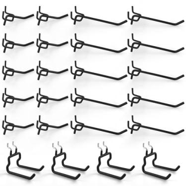 Imagem de G.CORE Pacote com 24 ganchos para quadro de estacas de 5 cm, 10 cm, cabides utilitários de ferramentas para quadro de pinos de 1/10.2 cm, suportes de prateleiras de metal resistente, organizadores de