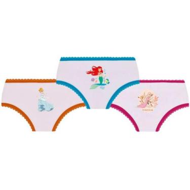 Imagem de Kit 3 Calcinhas Infantil Lupo Disney Princesas em Algodão, M - 6 a 8 a