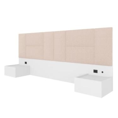 Imagem de Cabeceira Suspensa Cama Casal Sierra Com Led Bco/bouclé Off White - Ma Branco/bouclé Off White