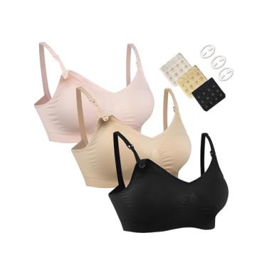 Imagem de HOFISH Pacote com 3 sutiãs de amamentação sem costura para gestantes P-2GG com extensores e clipes extras de sutiã, Preto, bege, rosa, XX-Large