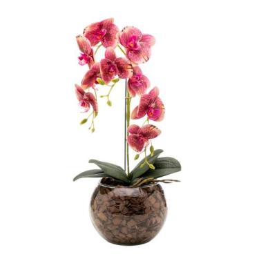 Imagem de Arranjo Orquídea Haste Tripla Silicone 3D Vaso Vidro Decorativo - Flor