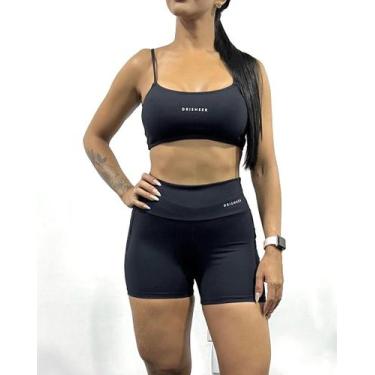 Imagem de Conjunto Top + Short Academia Drisheer Fitness Feminino, Preto, M