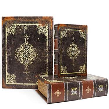 Imagem de Jolitac Caixas de livros decorativas de madeira, pacote com 3 - Caixas de armazenamento secretas estilo vintage, recipientes de armazenamento de madeira feitos à mão com fecho magnético rústico para
