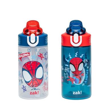 Imagem de Zak Designs Garrafa de água infantil Marvel Spider-Man Sage para escola ou viagem, garrafa de água de plástico durável de 473 ml com canudo, alça e tampa de bico à prova de vazamento, pacote com 2
