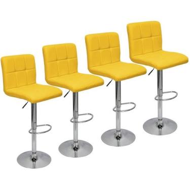 Imagem de Kit 4 Banquetas Confort Gomos Estofada Couro Giratória c/ Regulagem Am