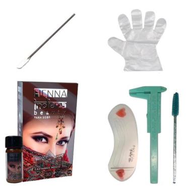 Imagem de Kit Designer Sobrancelha Henna Indiana Beauty Paquímetro 8cm Escova Ap