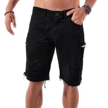 Imagem de Short masculino jeans moderno rasgado - CNMODAS, Preto, 40
