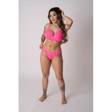 Imagem de Conjunto Fantasy Rosa Neon com Renda Deluxe Lingerie, P