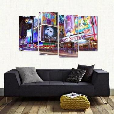 Imagem de Quadro Times Square Paisagem Noturna Em Tecido 4 Peças - Wall Frame