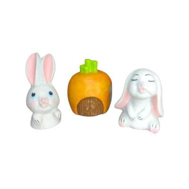 Imagem de Miniatura Coelhinho e Casinha Cenoura Enfeite Feliz Pascoa - Decore Ca