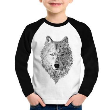 Imagem de Camiseta Raglan Infantil Lobo Mandala Manga Longa - Foca na Moda, Bran