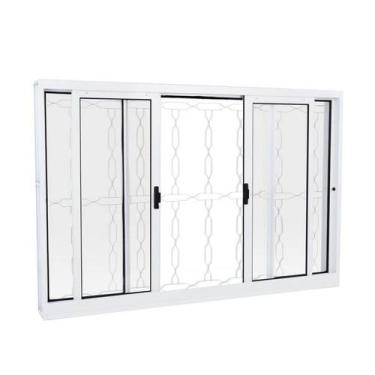 Imagem de Janela de Correr em Aço 100 x 150 x 14 cm 4 Folhas Grade Elo Branco Pr