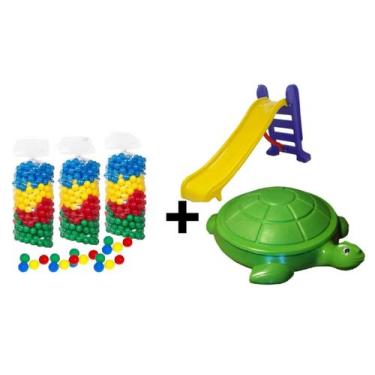 Imagem de Kit Tanque de Areia Jabuti + 300 Bolinhas Coloridas + 1 Escorregador M