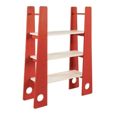 Imagem de Estante Em Madeira Ludo Tramontina 102x34x130 Cm Branco Vermelho