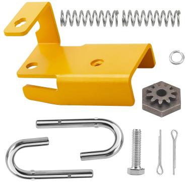 Imagem de KitchenKipper 683-0254B-4021/683-0254B-0637 Conjunto de suporte de cabide de deck mão esquerda e 747-1116 e 917-04074 Kit de engrenagem de ajuste de deck compatível com trator artesão Cub Cadet MTD