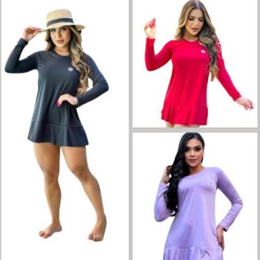 Imagem de Kit 3 Saídas de Praia Vestido feminino proteção solar UV 50+ FPS - For