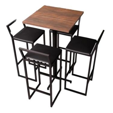 Imagem de Conjunto Mesa Alta Bar Bistrô Quadrada Imbuia 4 Banquetas Confort Estofado Industrial Black (PRETO)