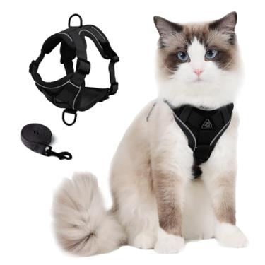 Imagem de Skmeditec Conjunto de arnês e coleira para gatos: colete à prova de fuga atualizado com guia para cães grandes e pequenos passeios, tiras refletivas de jaqueta macia, preto (G)