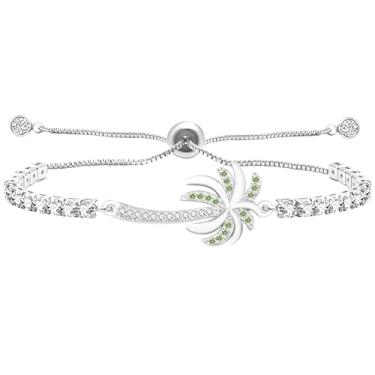 Imagem de Tobestu Pulseira de tênis com pingente de palmeira de zircônia cúbica - Pulseira Bolo ajustável para férias na praia tropical YA5105, Adjustable, Latão, Zircônia cúbica
