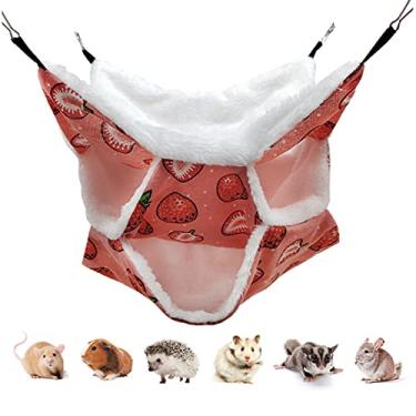 Imagem de LEFTSTARER Rede de camada tripla de açúcar, rede de gaiola pequena para animais de estimação, acessórios para gaiola de açúcar, roupa de cama para hamster, animais pequenos, cama para chinchila, papagaio, furões, ratos, brincando dormindo (A. Morango)