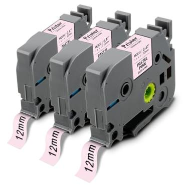 Imagem de Pristar Compatível com Brother P Touch Label Tape Pastel Pink Ribbon 12mm 0,47 Laminado TZ Tape TZe-MQE31 Trabalho com PTouch Label Maker PT D210 D220 H110 1000 1280 D400, preto em rosa pastel, pacote