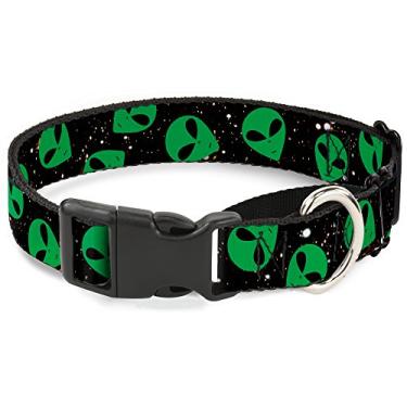 Imagem de Buckle-Down Coleira para cães Aliens Head Scattered Galaxy2/Verde/Preto Martingale, 3,8 cm de largura, serve para pescoços de 40,6 a 58,4 cm - Médio