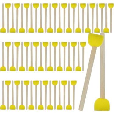 Imagem de Conjunto de 60 pincéis de esponjas redondas amarelas com cabo de madeira conjunto de pincéis redondos de espuma para tinta (1,59 cm)