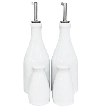 Imagem de Kit Galheteiro de Mesa Porcelana 1° Linha Porta Azeite Vinagre Óleo Saleiro Paliteiro 4 Peças