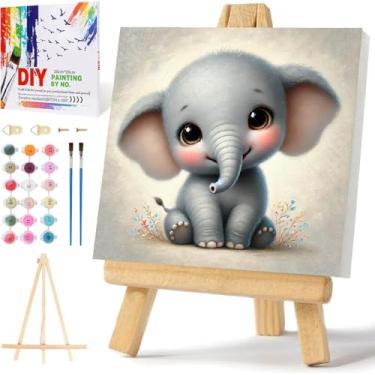 Imagem de Mowana Kit de pintura por números para adultos em tela emoldurada - com cavalete de madeira, kits de pintura por número para bebês elefantes para adultos, kits de pintura a óleo acrílica