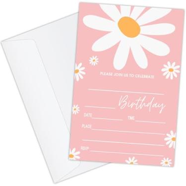 Imagem de Convites de aniversário de margarida de 10 x 15 cm com envelopes para irmã bestie adolescentes rosa aniversário celebração festa convite cartões primavera aniversário suprimentos decorações design