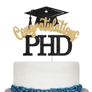 Imagem de Congratulations PHD Cake Topper, PHD Graduation Cake Topper, Congrats PHD, Doctor DR PHD Graduation Party Decorations (Black and Gold Glitter)
