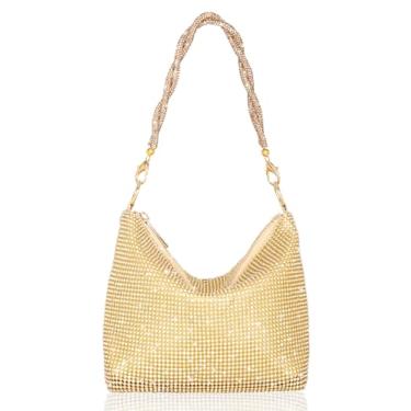 Imagem de Afashor Bolsa feminina de noite com glitter e strass, bolsa clutch brilhante para festas e casamentos, Dourado, Small