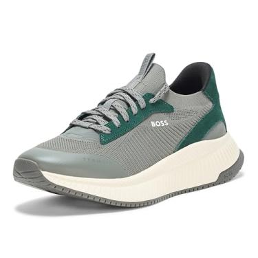 Imagem de BOSS Tênis de corrida masculino moderno com estrutura de malha, Carvão/esmeralda, 40