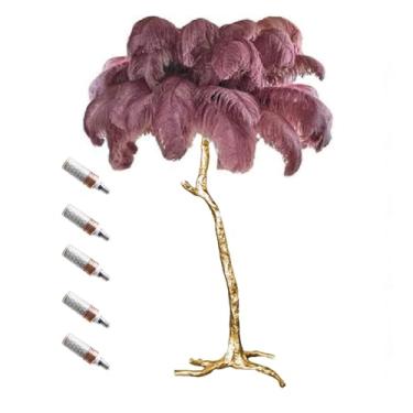 Imagem de Luminária de chão, luminária de chão de penas, lâmpada de pé padrão regulável com lâmpada de resina dourada corpo de trabalho interno iluminação de leitura lâmpadas de chão para presentes