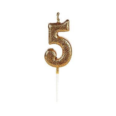 Imagem de Vela de Aniversário Dourada Glitter Número 5-01 unidade