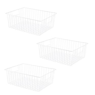 Imagem de Y.Z.Bros 16" Lx 12" W Mais Largo Organizador de Armazenamento de Freezer Cestas Recipiente, Metal Wire Chest Vertical Refrigerador Divisores Caixas com Alças Embutidas para Gabinet16"C*12"L*6"A,Branco