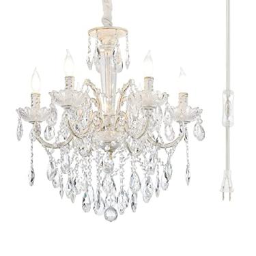 Imagem de YLONG-ZS Lustre de Cristal K9 com 6 Luzes, Moderno, Luxuoso, Luminária Pendente de Vela, Teto, Iluminação para Sala de Estar, Lustre Plug-In para Sala de Jantar, Sala de Estar, Qua (, W6039-6-Branco)