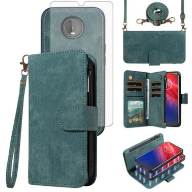 Imagem de Capa de telefone para Moto Z4/Moto Z 4 Play/MotoZ4 Force Zipper Carteira magnética destacável com protetor de tela de vidro temperado Cordão transversal Motorola 4Z Motoz4Cases MotoZ4Play XT1980-4