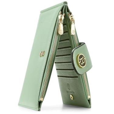 Imagem de Carteira de couro feminina BOSTANTEN com bloqueador de RFID, fino, porta-cartões de bolsa com bolso com zíper, 2 - verde, Medium, Minimalista