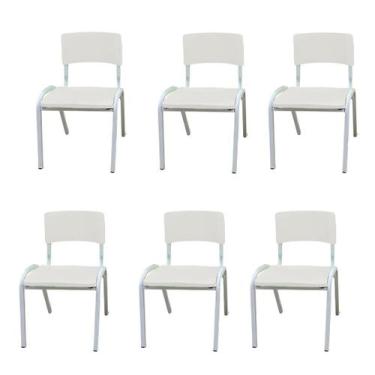 Imagem de Kit 6 Cadeira Iso Infantil Branca Escolar e Creche  - ECOMHOME