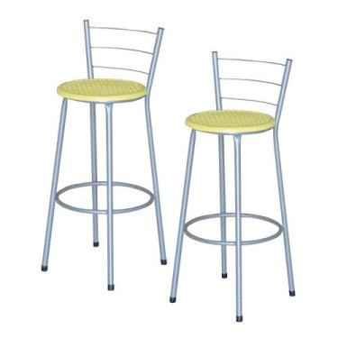 Imagem de Jogo 2 Banqueta Alta Ratan Cinza Retro - Lamar Design, Amarelo