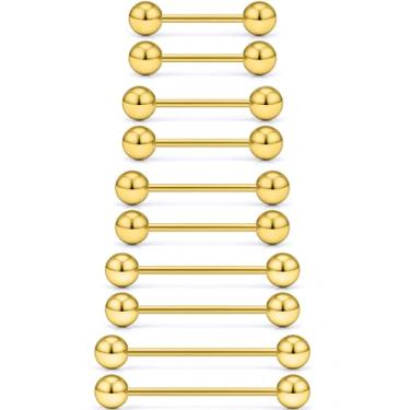 Imagem de Kwoencxi Piercing de mamilo dourado 14G 16G para mulheres, hipoalergênico, aço cirúrgico 316L, barra rosqueada externamente, piercing de língua, para mamilos, joias masculinas, 12 mm, 14 mm, 16 mm, 19