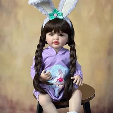 Imagem de KEGUOF Bebe Reborn Realista Menina,bebê Reborn De Silicone Original,longos Cabelos Castanhos Cabelo Feito De Mohair Feito à Mão De Vinil Silicone Sólido Bebe Reborn Realista Recem Nascido,Purple