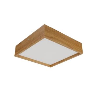 Imagem de Luminária de Teto Plafon Quadrado Sobrepor Madeira 5 Tamanhos e 2 Cores Moderno Sala Quarto Cozinha - Design Elegante e Durável (Freijó, 20 cm)