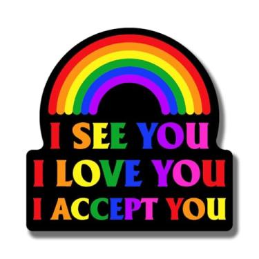 Imagem de Ímã I See You I Love You I Accept You - LGBTQ Pride Ally Love Ímã de bandeira de arco-íris - Ímã de superfície de metal de geladeira de carro e caminhão - 12 cm no lado mais longo - Feito nos EUA -