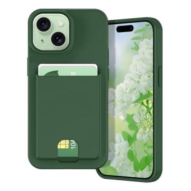 Imagem de Petocase Capa carteira para iPhone 15 Plus com compartimento para cartão Slim Fit flexível TPU gel borracha macia silicone capa protetora para Apple iPhone 15 Plus 6,7 polegadas verde profundo