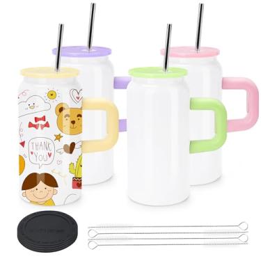 Imagem de Joyclub Pacote com 4 copos infantis de sublimação em branco, 473 ml, copos de sublimação com alça e isolamento a vácuo, copos de café gelado para Smoothie Whiskey Boba Soda DIY