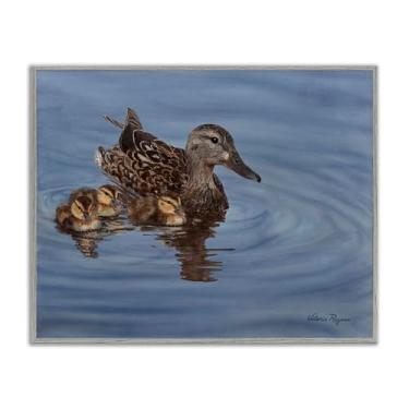 Imagem de Stupell Industries Duck Family Ripples Gray Framed Giclee Wall Art Design por Valerie Rogers, 14 x 11